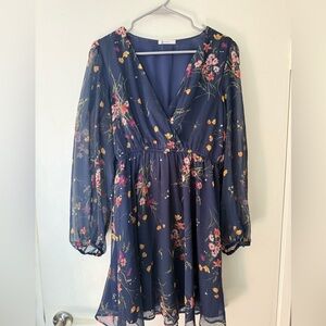 Cupshe Navy Floral Long Sleeve Dress